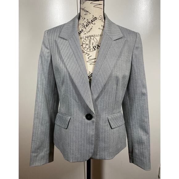 Jones New York Suit Gray with Ghost Stripes One Button Blazer Jacket Size 4 - Picture 7 of 9